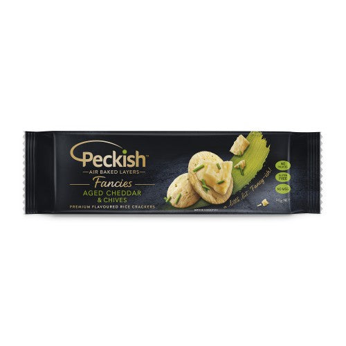 Peckish Fancies Rice Crackers Aged Cheddar & Chives 90g