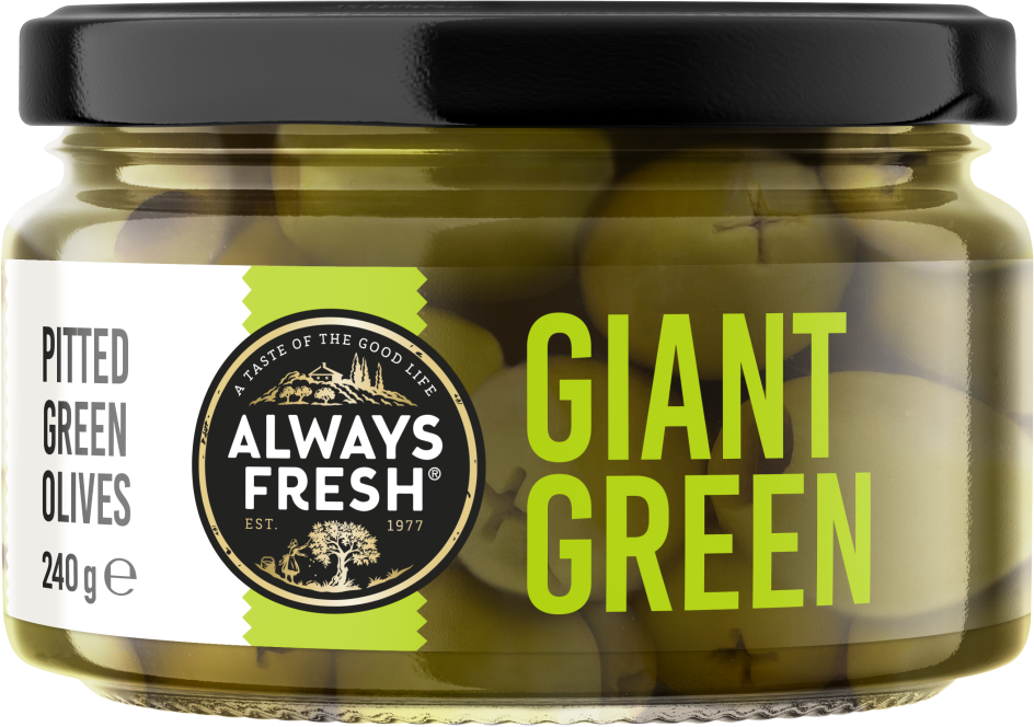 Always Fresh Deli Style Pitted Giant Green Olives 240g