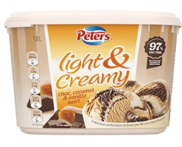 Peters light & creamy choc caramel & vanilla swirl ice cream 1.8l
