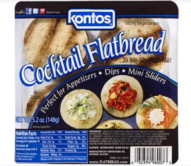 Kontos Flatbread Cocktail Pre-grilled 20 Pack