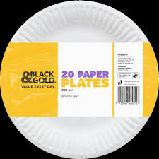 Black & Gold Uncoated paper plate 225mm 50pk