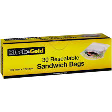 Black & Gold Sandwich Bag Resealable 30pk