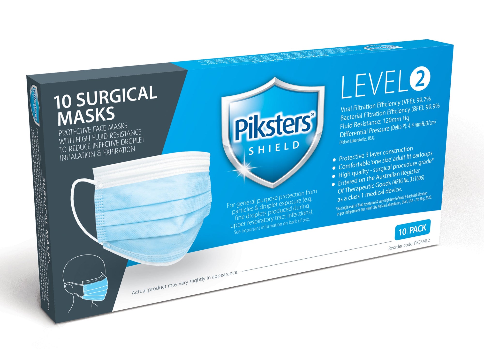 Picksters Shield Level 2 Surgical Face Mask 10pk