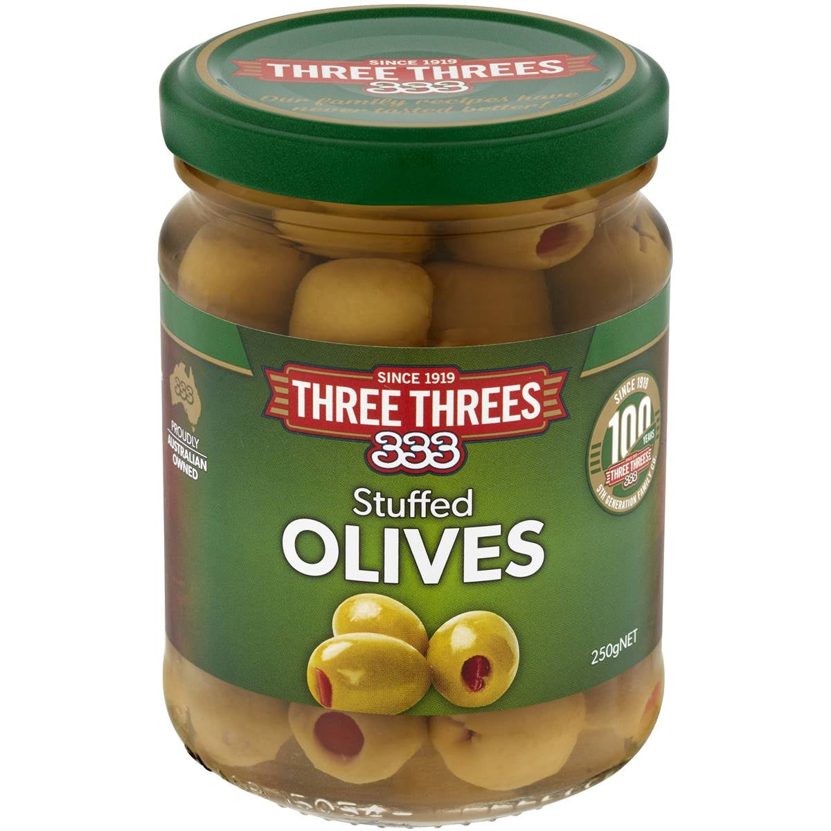 Three Threes Stuffed Green Olives 250g