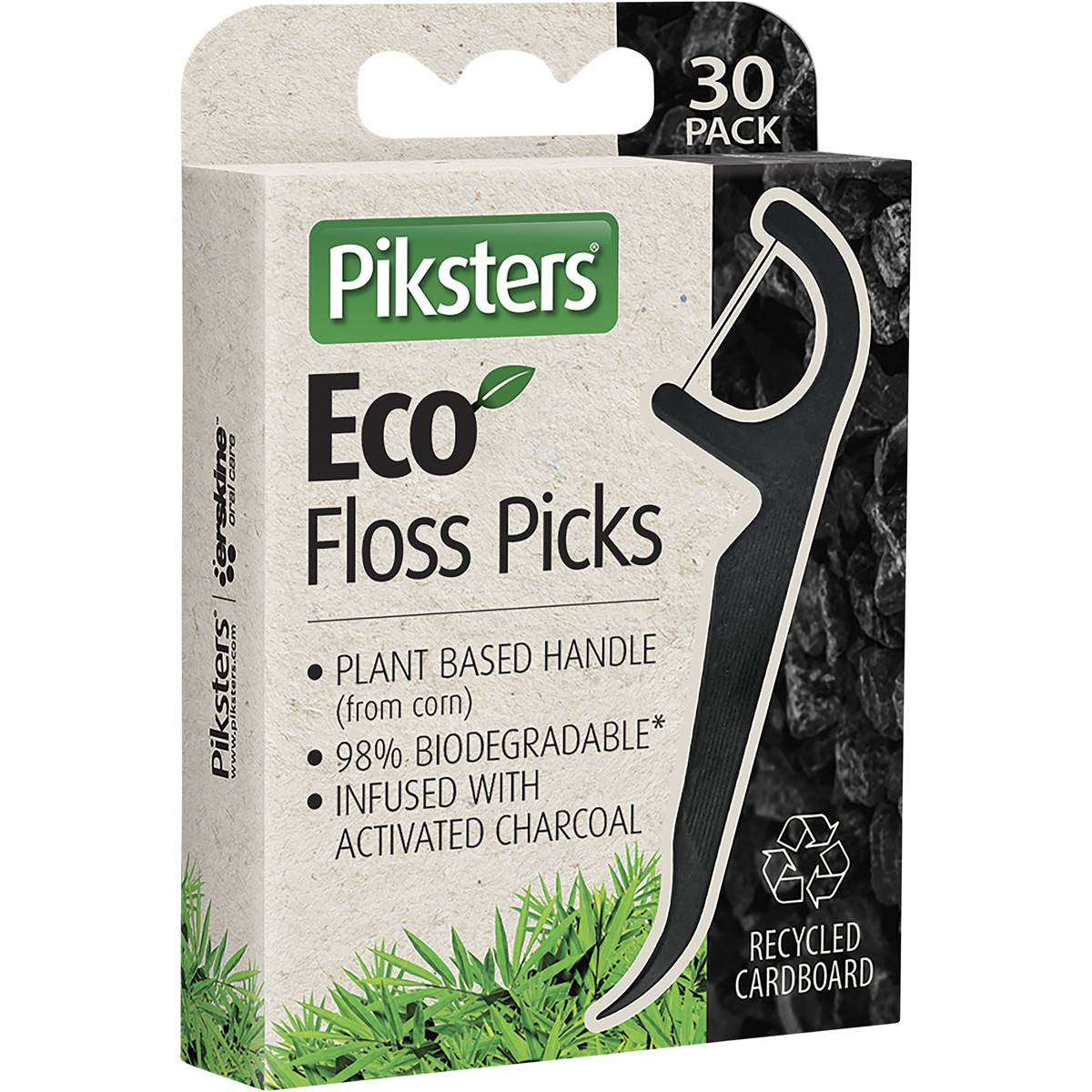 Piksters Eco Floss Pick Charcoal 30 Pack