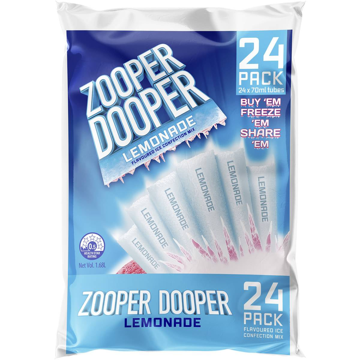 Zooper Dooper Ice Blocks Lemonade 24 X 70ml