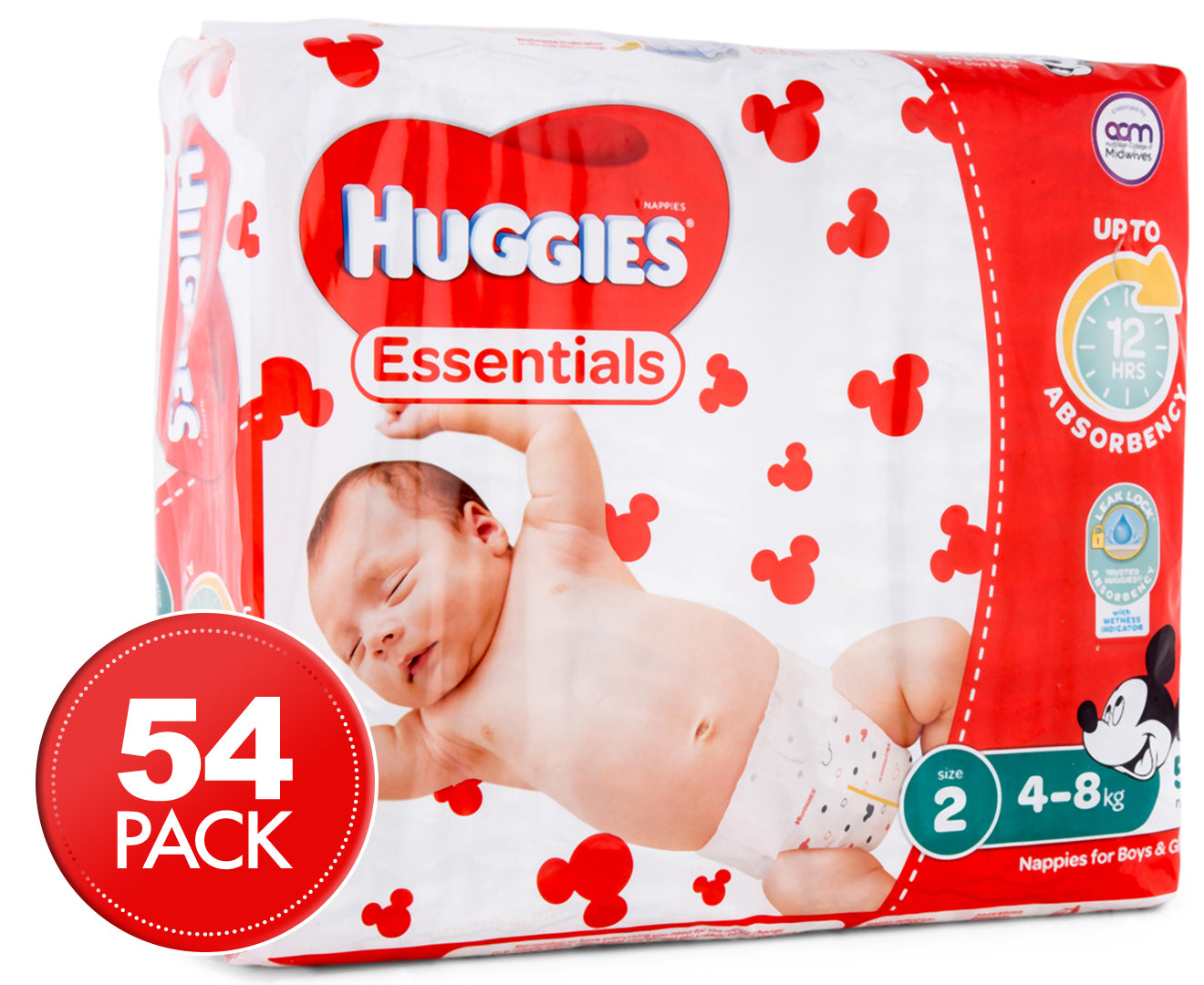 Huggies Essentials Nappy Size 2 Infant 4-8kg 54pk