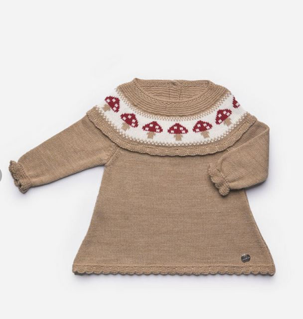 J6132 Knit Yoke Dress with Mushrooms