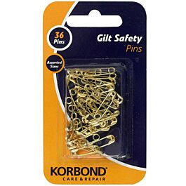 Korbond Gilt Safety Pins 36pk