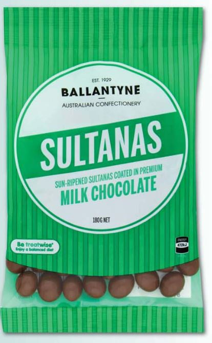 Ballantyne Milk Chocolate Sultanas -180g