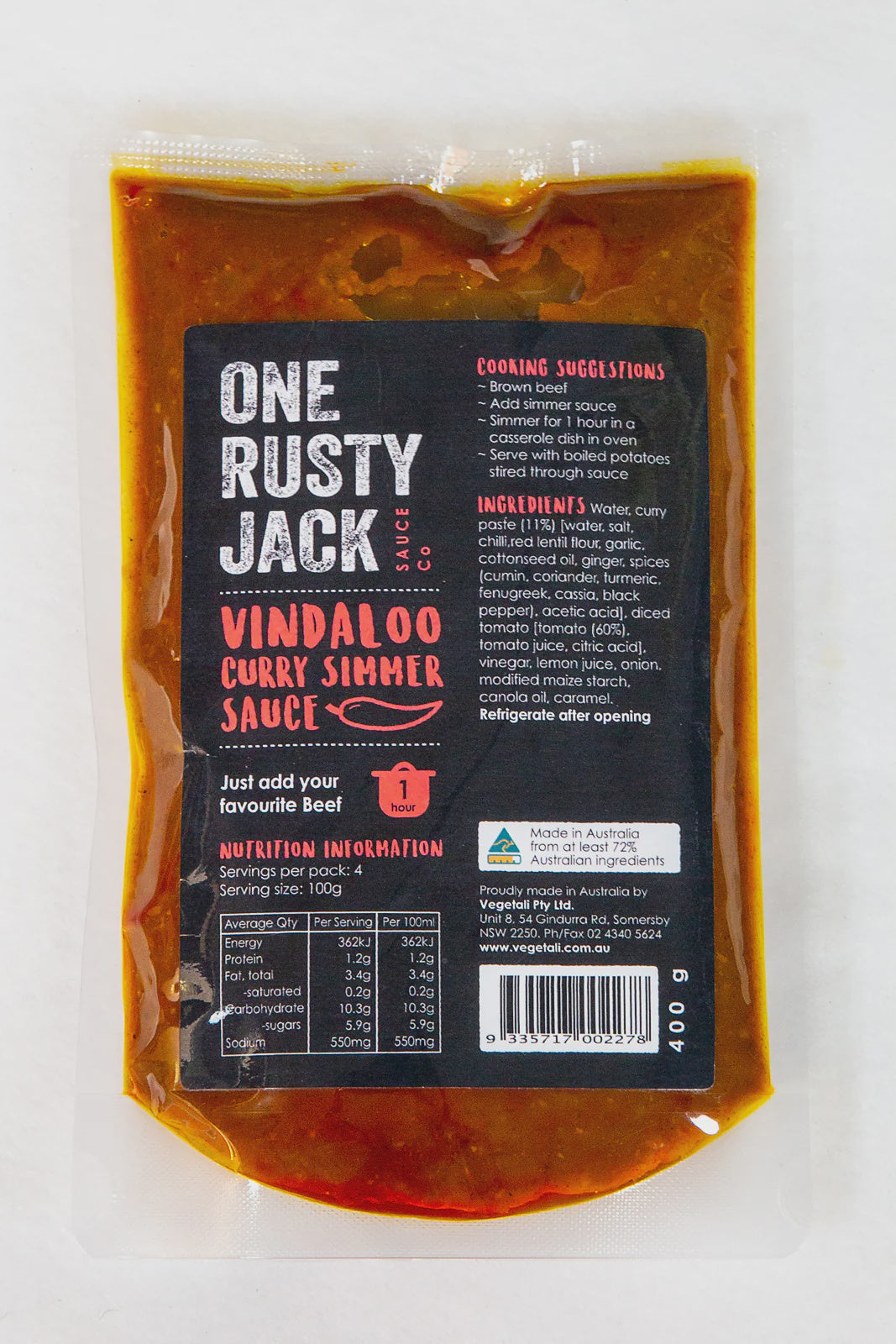 #One Rusty Jack Vindaloo Curry Simmer Sauce 400g