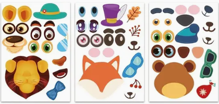 Animal make a face stickers 2pk