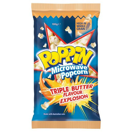 Poppin Triple Butter Microwave Popcorn 100g