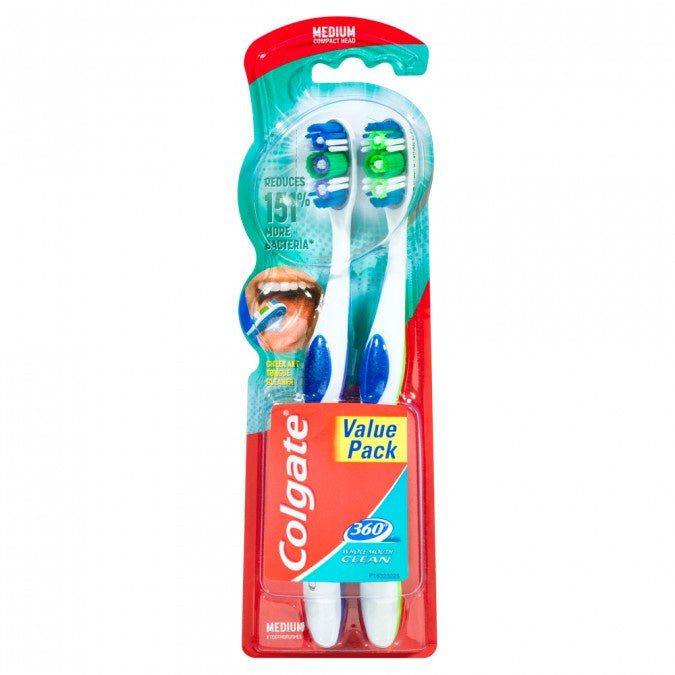 Colgate 360° Whole Mouth Deep Clean Toothbrush Medium 2pk