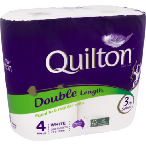 Quilton 3ply 4pk Double Length Toilet Tissue