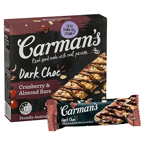 Carman's Dark Choc & Cranberry Protein Bars 5 Pack (GF)