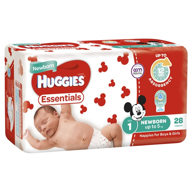 Huggies Essential Nappy Size 1 Newborn 28pk