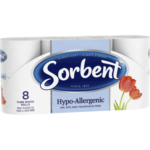 Sorbent Hypo-Allergenic Toilet Tissue Rolls 8 Pack