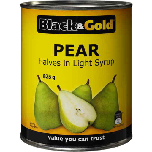 Black & Gold Pear Halves in Light Syrup 825g