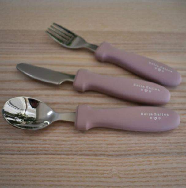 Silicone & Stainless Steel Cutlery Set - Fork Knife and Spoon - Dusty Pink