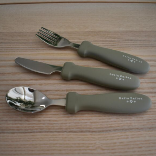 Silicone & Stainless Steel Cutlery Set - Fork Knife and Spoon - Dusty Sage